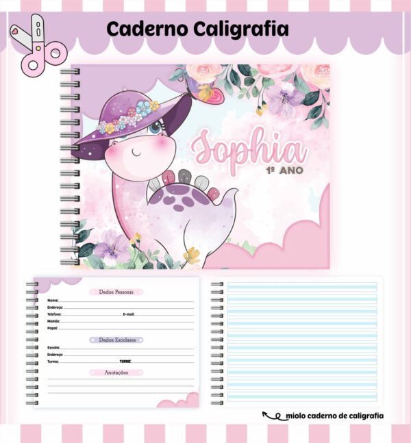 Kit Escolar Dino Menina - Arquivo Digital - Imagem 5