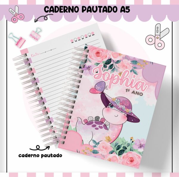 Kit Escolar Dino Menina - Arquivo Digital - Imagem 3
