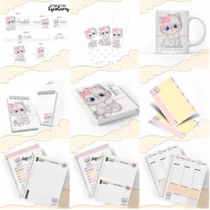 kit escolar gatinha arquivo digital caderno universitario 1
