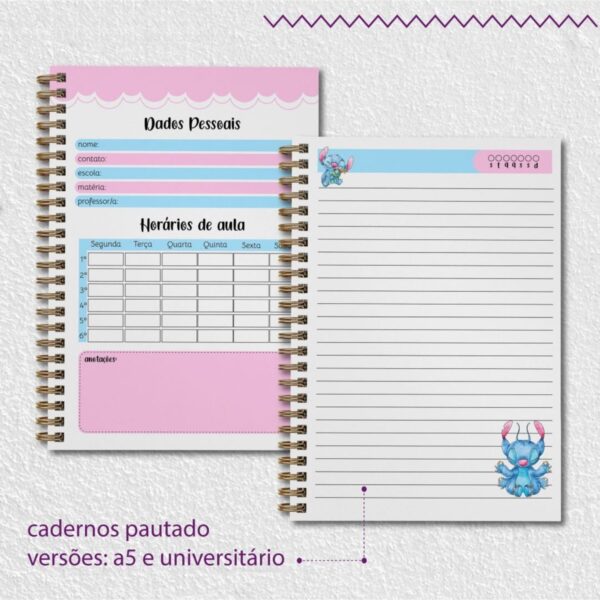 Kit Escolar Stitch Rosa 2025 - Arquivos Encadernação - Imagem 3