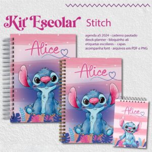 kit escolar stitch rosa 2025 arquivos encadernacao fofo