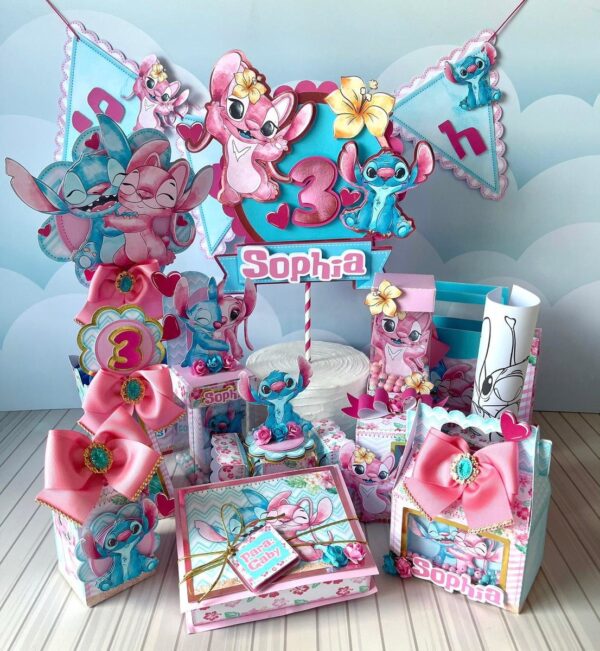 Kit Festa Luxo Stitch Rosa e Azul - Arquivo Digital