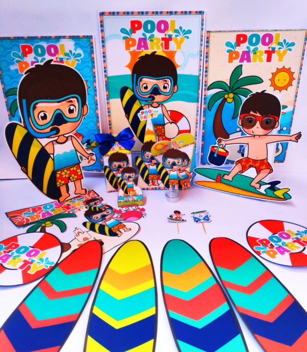 Kit Festa Só um bolinho Pool Party Menino - Arquivo Digital