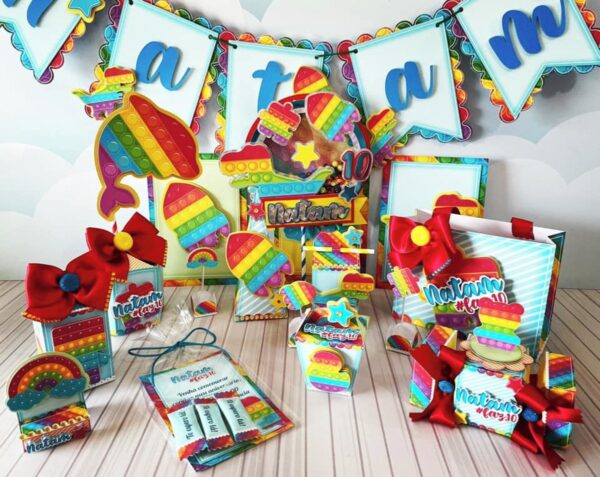 Kit Festa Só um bolinho Pop It Cores Menino -Arquivo Digital