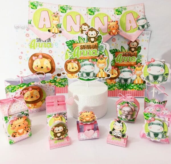 Kit Festa Só um bolinho Safari Menina -Arquivo Digital