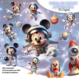 Kit Festivo Mickey Astronauta - Arquivos em PNG para DIY