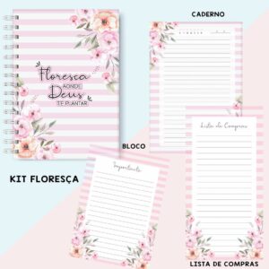 kit floresca rosa arquivo digital anotacoes pedidos