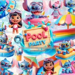Kit Lilo E Stitch Pool Party 3d Png Para Personalizacao