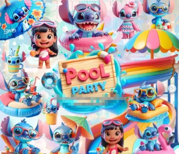 Kit Lilo E Stitch Pool Party 3d Png Para Personalizacao