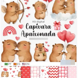 Kit PNG Capivara Apaixonada - Decoração Romântica Dia dos Namorados