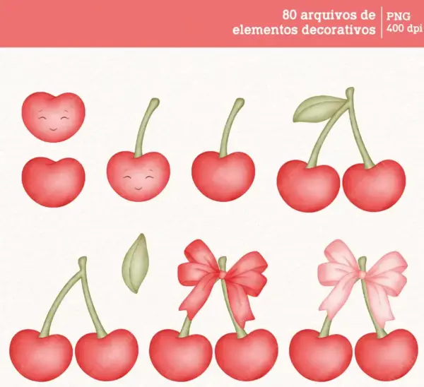 Kit Png Cerejas Aquarela Para Personalizacao E Papelaria 6
