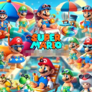 Kit PNG Super Mario Pool Party - Decoração 3D Temática