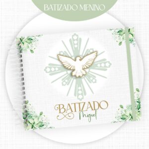 livro batizado menino verde arquivo digital personalizacao