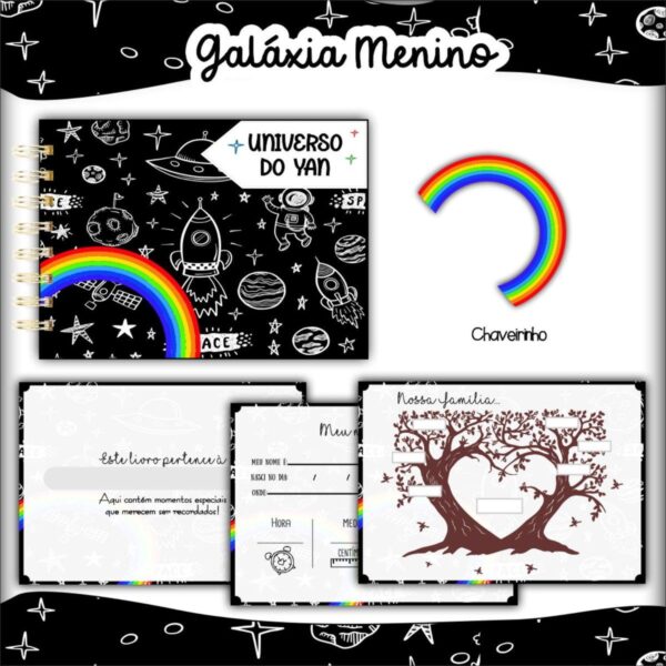 Livro do Bebê A5 Galáxia Menino - Arquivo Digital