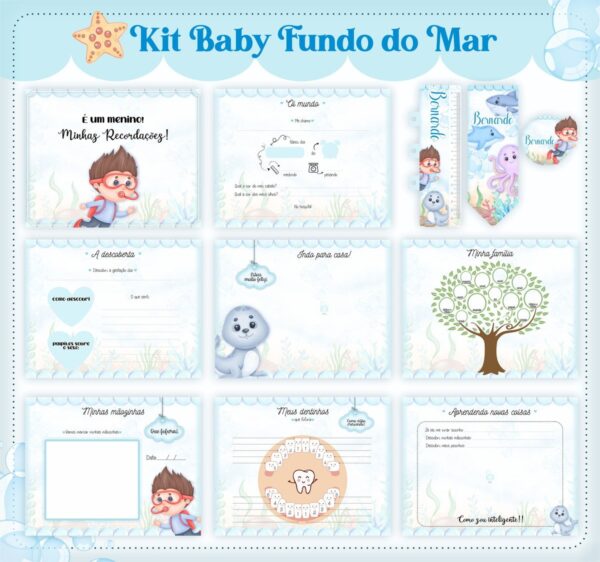 Livro do Bebê Fundo do Mar Azul Menino - Arquivo Digital - Imagem 2