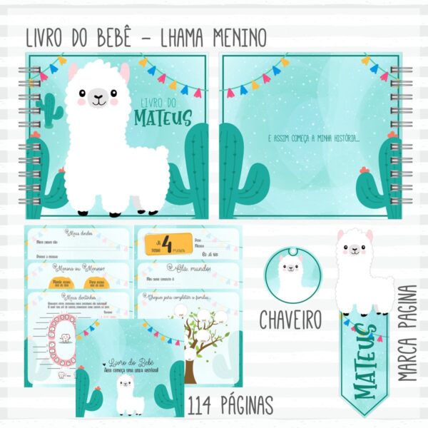 Livro do Bebê Lhama Branca Menino - Arquivo Digital