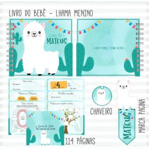 livro do bebe lhama branca menino arquivo digital papelaria personalizada