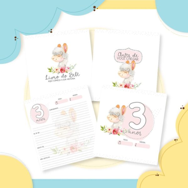 Livro do Bebê Lhama Floral - Arquivo Digital - Imagem 3