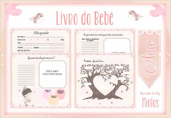 Livro do Bebê Menina Aquarela - Arquivo Digital - Imagem 2