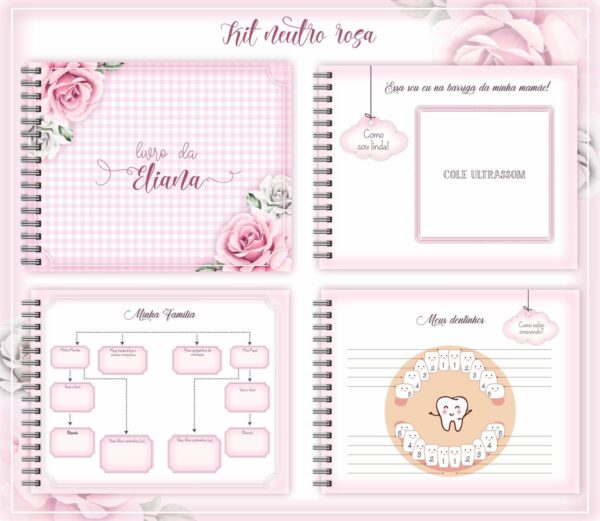 Livro do Bebê Neutro Rosa Menina - Arquivo Digital