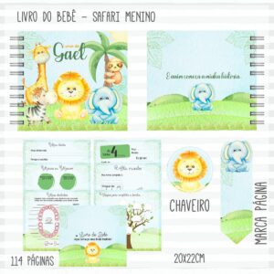 livro do bebe safari menino verde arquivo digital scrapbook
