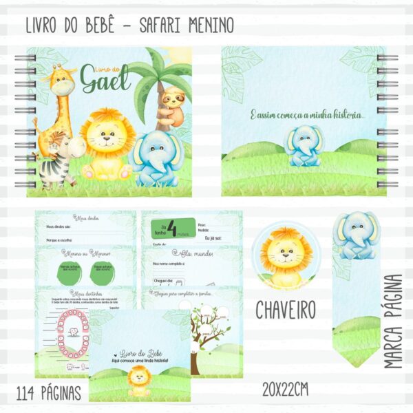 Livro do Bebê Safari Menino Verde - Arquivo Digital