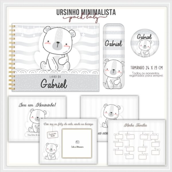 Livro do Bebê Ursinho Minimalista - Arquivo Digital