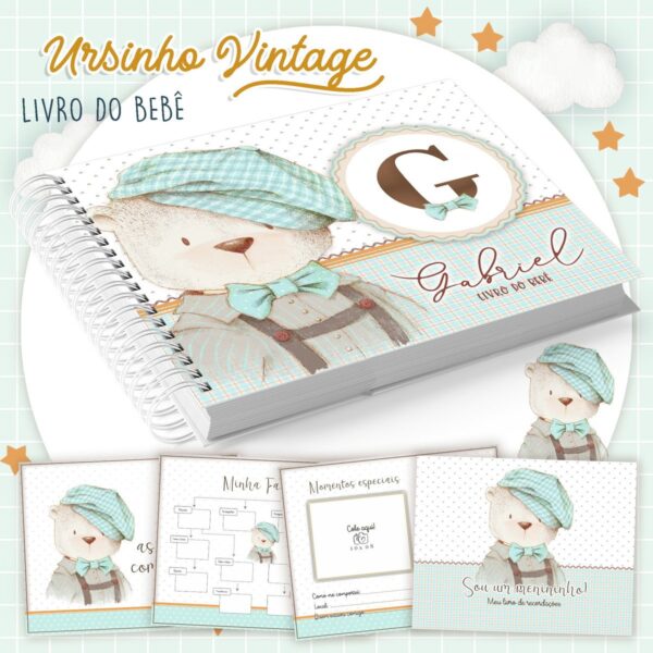 Livro do bebê Ursinho Vintage I - Arquivo Digital