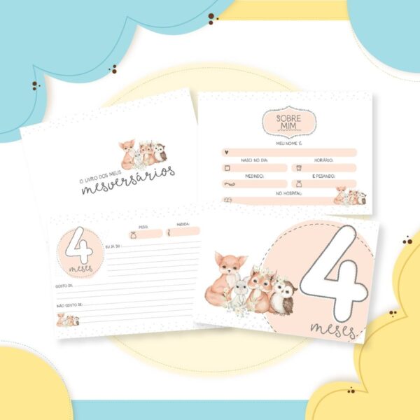 Livro Mêsversário Animais Menina - Arquivo Digital - Imagem 2