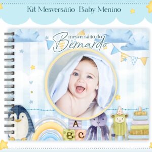 livro mesversario baby menino arquivo digital papelaria personalizada