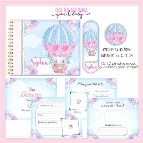 Livro Mesversário Balão Menina - Arquivo Digital