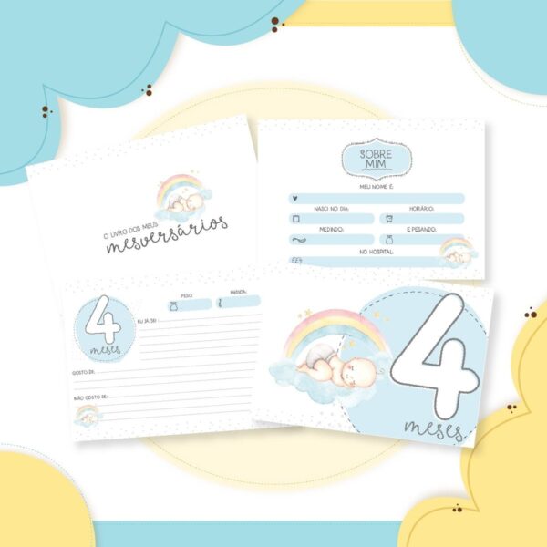 Livro Mêsversário Bebê Arco Irís Menino - Arquivo Digital - Imagem 2