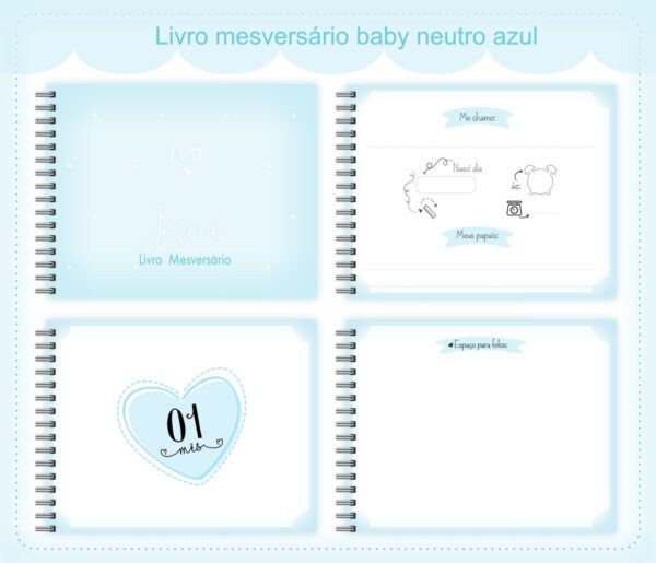 Livro Mesversário Neutro Azul Menino - Arquivo Digital