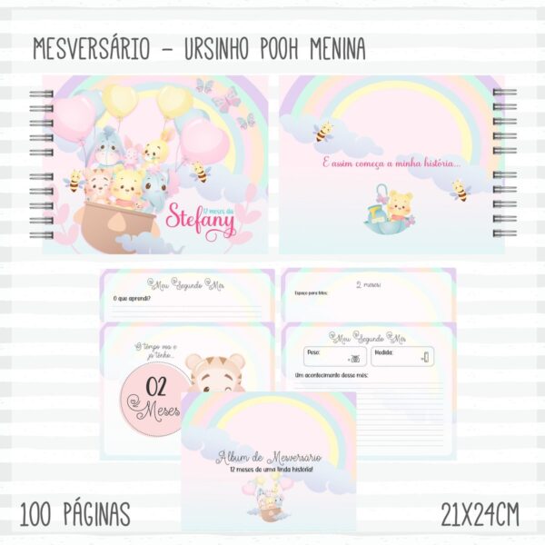 Livro Mêsversário Pooh Menina - Arquivo Digital