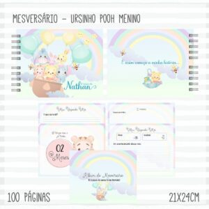 livro mesversario pooh menino arquivo digital personalizacao