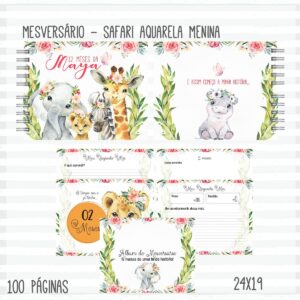 livro mesversario safari aquarela menina arquivo digital maternidade