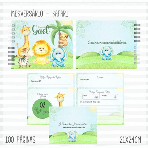 Livro Mêsversário Safari Menino Verde - Arquivo Digital