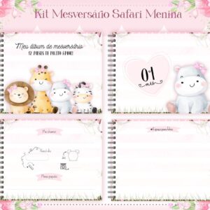 livro mesversario safari rosa menina arquivo digital arquivo digital