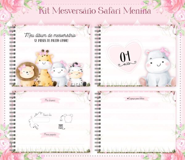 Livro Mesversário Safari Rosa Menina - Arquivo Digital