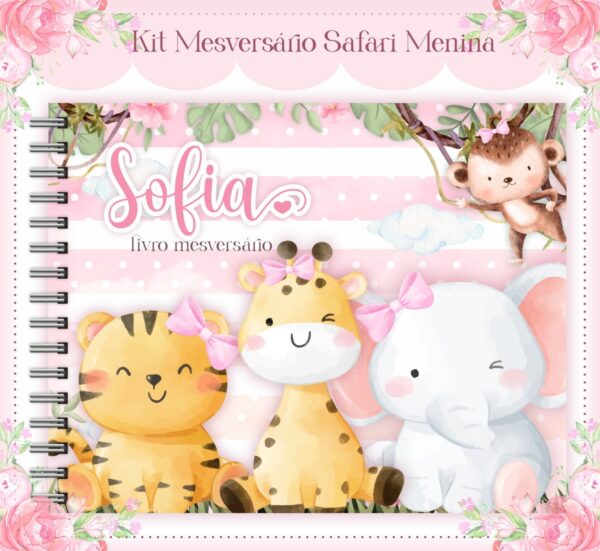 Livro Mesversário Safari Rosa Menina - Arquivo Digital - Imagem 2