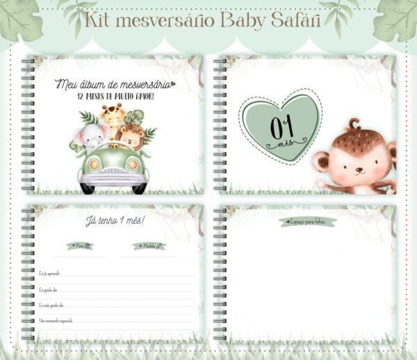Livro Mesversário Safari Verde Menino - Arquivo Digital