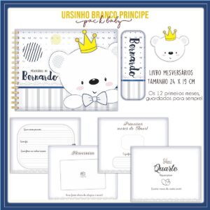 livro mesversario ursinho branco arquivo digital caderneta bebe