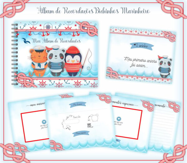 Livro Recordações Bebê Bichinhos Marinheiro - Arq. Digital