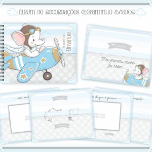 Livro Recordações Bebê Elefantinho Aviador - Arquivo Digital