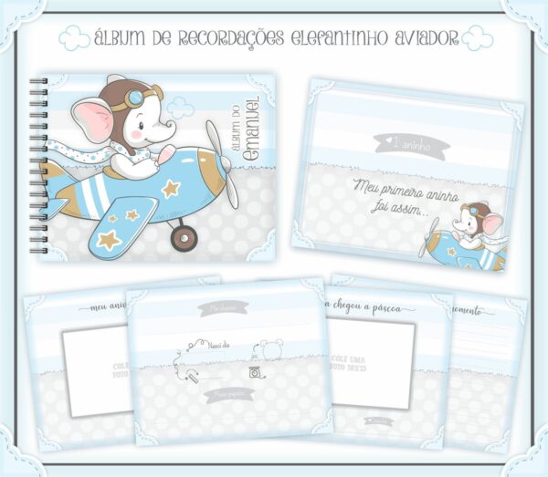 Livro Recordações Bebê Elefantinho Aviador - Arquivo Digital
