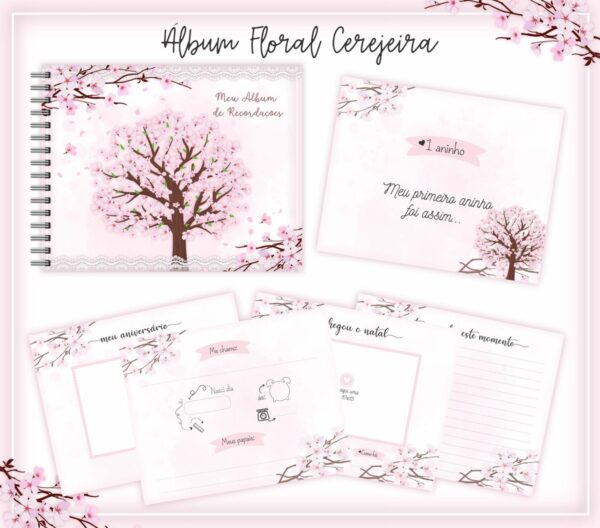 Livro Recordações Bebê Floral Cerejeira - Arquivo Digital