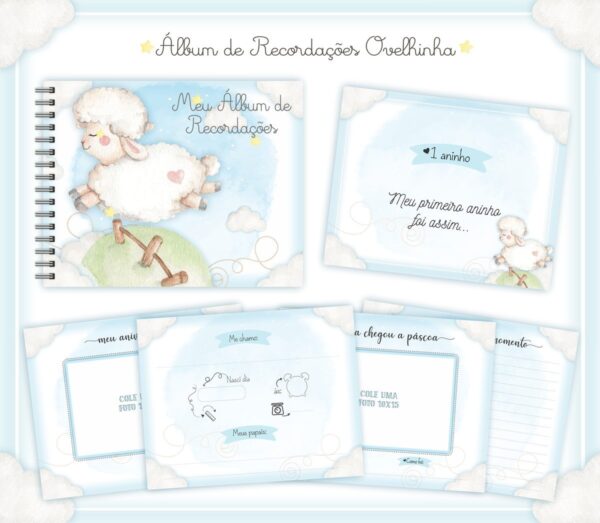 Livro Recordações Bebê Ovelha Menino - Arquivo Digital