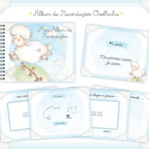 livro recordacoes bebe ovelha menino arquivo digital papel e scrapbook