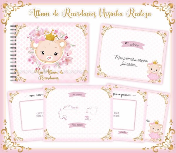 Livro Recordações Bebê Ursinha Realeza - Arquivo Digital