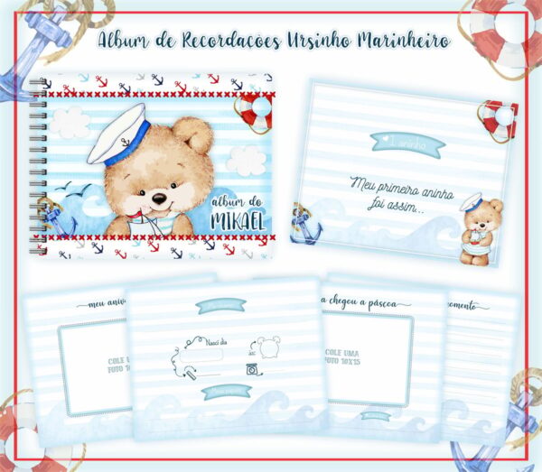 Livro Recordações Bebê Ursinho Marinheiro - Arquivo Digital